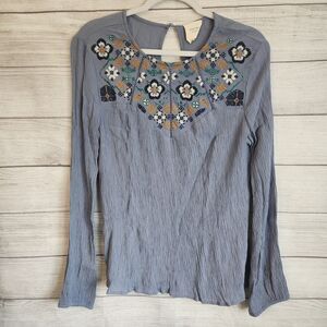 Harper heritage women's Large long sleeve shirt floral embroidery Boho